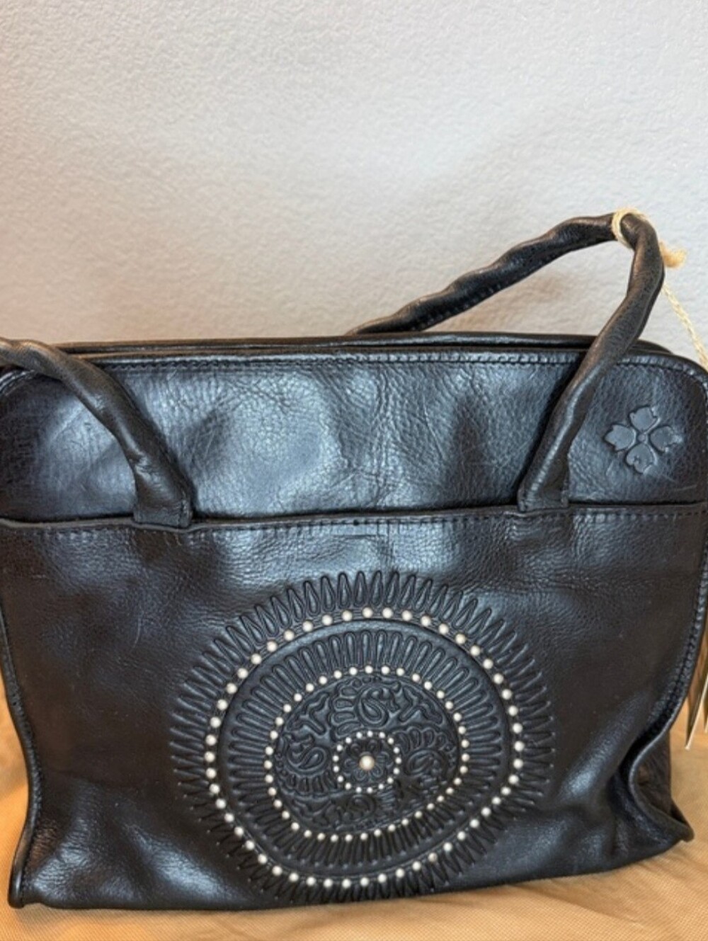 PATRICIA NASH Paris Tooled Italian Leather Tassel Satchel Bag in Black, NWT - Picture 2 of 9
